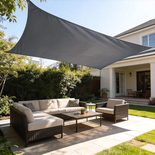 HAIKUS Tenda a Vela Impermeabile Rettangolare 4x5 m, Protezione Raggi UV 98%, Telo Ombreggiante Rettangolo 5x4, Tenda da Sole per Esterno Giardino Terrazzo, Grigia