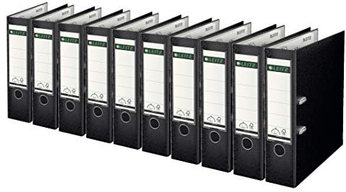 Leitz 1010 Qualit?ts-Ordner Plastik breit, mit patentierter 180?-Pr?zisionsmechanik (10er Sparpack | 8cm Breit, schwarz)