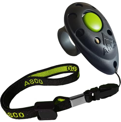 ASCO Premium Finger Clicker mit elastischer Handschlaufe – Clickertraining für Hunde, Katzen & Pferde – lauter, konstanter Click-Ton, ergonomisch, robust, wetterfest, Hundetraining Klicker (Schwarz)