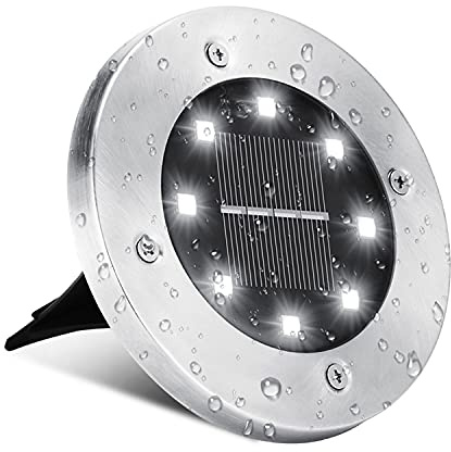 Luci Solari Giardino Esterno, BrizLabs 8 LEDs Luce Sepolta Lampada Solare da Esterno Bianco Faretti Led Solari Impermeabile Luci Terra Giardino per Prato Vialetto Scala Paesaggio, 1 Pezzi