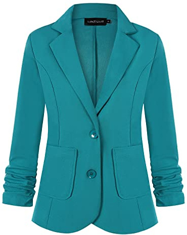 Unifizz Womens Button Front Blazer 3/4 Sleeve Casual Lightweight Soft Knit Jacket with Pockets #Teal Green,Size S#