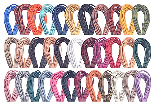 KONMAY 46 Meters 10 Farbes 2.0mm Mixed Rund Lederschnur aus echt Leder, Lederbänder für Ketten, Schmuck