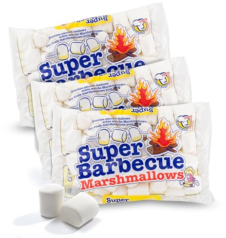 Mr. Mallo Marshmallows 3x300G [ZUM GRILLEN & FÜR LAGERFEUER] - Normale Größe - Fluffige BBQ marshmallows - Glutenfrei & Fettfrei - Weiße Marshmallow