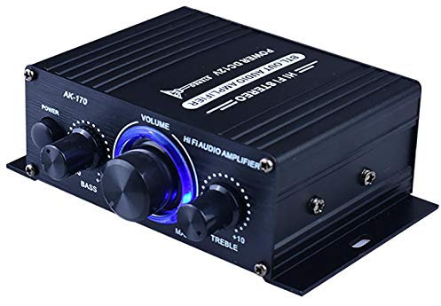 DASNTERED Power Amplifier, AK170 Amplifier, DC12V HiFi Music Receiver for Home Car, Mini 2 Channel HiFi Super Bass Subwoofer with AUX/USB Input, Speaker/Earphone Output