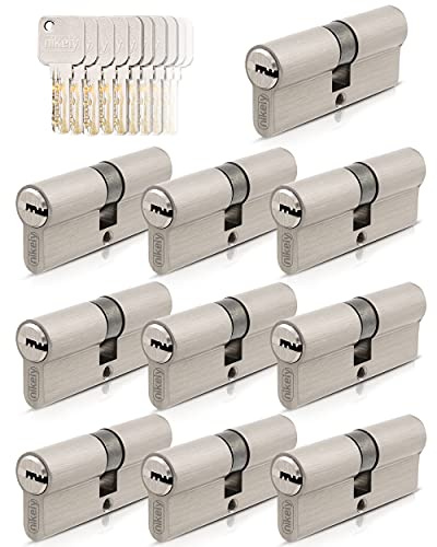 GERCAR Pro 10x Schließzylinder 45/45 gleichschließend Set 10 Profilzylinder inkl. 50 Schlüssel - 90 mm Türschloss Zylinderschloss 10er Zylinder - Länge: 90mm, A:45 B:45 - Messing matt massiv