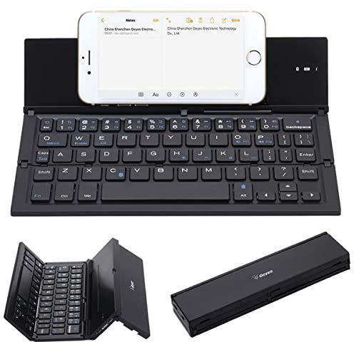 Geyes Folding Keyboard, Portable Foldable Bluetooth Wireless Keyboard with Stand Holder, Rechargeable Full Size Ultra Slim Keyboard Compatible iOS Android Windows Smartphone Tablet and Laptop (Black)