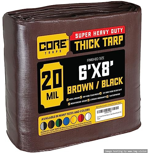 Core Tarps Abdeckplane Gewebeplane(305 g/m² |6′ X 8′ | 1.85m X 2.45m | Braun/Schwarz) 20 Mil PE Schutzplane mit Ösen, Mehrzweck Abdeckung für Holz Gartenmöbel, LKW, Pool, Boot