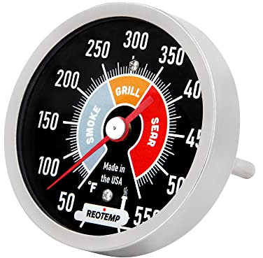 Reotemp BBQ Smoker Pro Termometro per barbecue grill, fossa, barile, quadrante da 7,6 cm (stelo 6,3 cm) (quadrante nero)