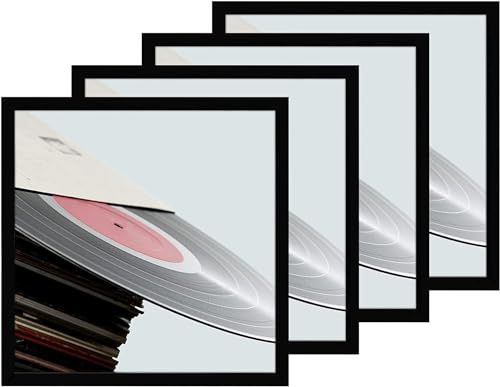 eletecpro 12.5x12.5 Vinyl Record Frame, Matte Black Album Picture Frame Fits 12x12 LP and Cover, Sturdy Lightweight Wall Art Display for Home and Music Studio Gallery Decor, Easy Wall Mount, 4 Pack