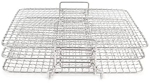 Dehydrator Stand, Air Fryer Three Stackable Dehydrator Racks Stainless Steel Cooling Rack Set Baking Roasting Cooking Rack(3‑Tier)