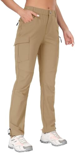 GymBrave Women's Hiking Cargo Pants Quick Dry Outdoor Camping Capris Water Resistant UPF 50 with Zipper Pockets Khaki Pants XXL