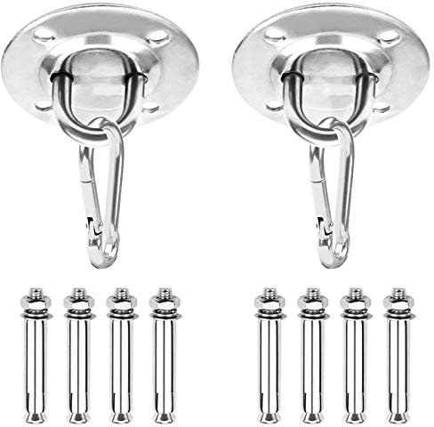 Anruyi 2 Stück Deckenhaken Hängesessel, Edelstahl Deckenhaken Kugelgelagert Hängesessel Befestigung Deckenhalterung mit Karabiner für Boxsack Halterung Schaukelhaken Sling Trainer Yoga (bis 300KG)