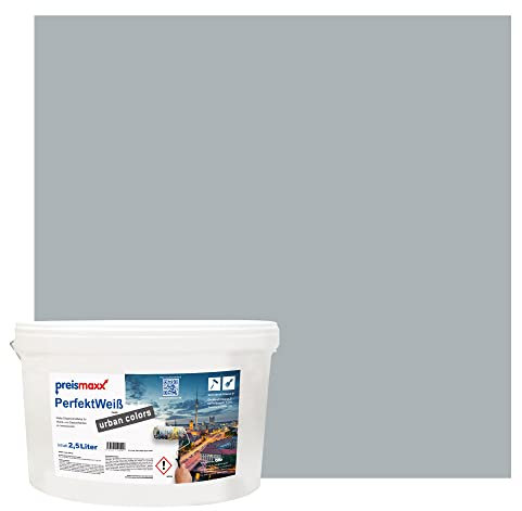 Preismaxx Perfektweiß urban colors, bunte Wandfarbe, grau, betongrau, concrete grey 2,5L, Innenfarbe, hohe Deckkraft Klasse 2, matt