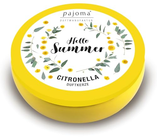 pajoma® Citronella Duftkerze im Metalldöschen | 280g Wachs - ca. 16h Brenndauer | dekorative Sommerkerze mit 2,5 % Citronella-Öl – ideal für Garten, Terrasse & Balkon