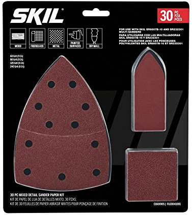 SKIL 15-Piece Mixed 60/80/120/240 Grits Detailed Sand Paper Kit for SKIL Sanders SR232301 & SR6607B-10 - CDA9005