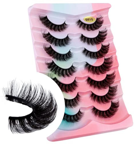 Ciglia Finte 8D Naturale Multipack 7 Paia, Pure Fatte a Mano Ciglia Finte Lungo Ingombrante Spessore Extension Ciglia Moda per il Trucco, Matrimoni di Feste (G610)