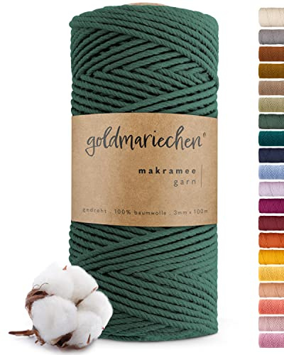 goldmariechen - Premium Makramee Garn (Tannengrün) 3mm x 100m - 100% Baumwolle - Makrameegarn Baumwollgarn für DIY-Deko Wandbehang, Blumenampel, Vorhang, Traumfänger, Schlüsselanhänger, Türvorhang