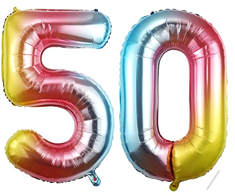 50 Geburtstag Deko zahlen luftballon 50 | Folienballon Regenbogen- für 50. Geburtstagsdeko Männer Frauen Ballon Zahl Deko zum Geburtstag fliegt mit Helium