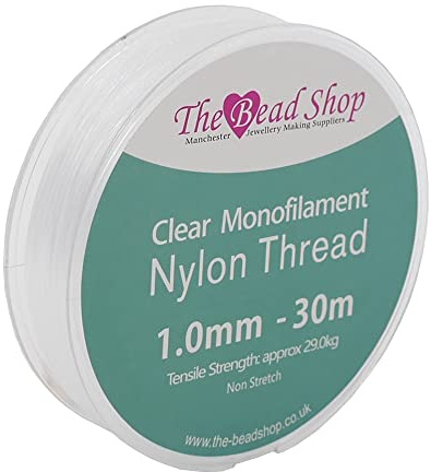 Filo di Nylon Trasparente 1 mm 30 m - Non Elastico, Resistente - Filo Invisibile per Appendere Decorazioni, Perline, Collane e Cucire - Lenza da Pesca - Resistenza 29 kg