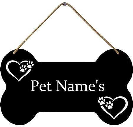 KMszsm Personalisiertes Hundeknochen-Schild, individuelles Hundehaus, Holzschild, Dekoration, individueller Name, Haustierschild für Zuhause, Bauernhaus-Dekoration (21,6 x 12,2 cm)