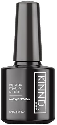 Quick Dry Nail Polish | Midnight Walks, 8ml | Black Rapid Drying Nail Varnish | No UV/LED Required | 12 Free, Cruelty Free, Vegan, Made in UK