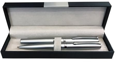 Penko MANA Designer Schreibset: Hochwertiges Metallschreibset mit Kugelschreiber und Tintenroller in Silber/Silber inklusive Etui, Geschenkset