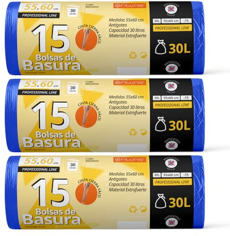 Sacs Poubelle, Sacs Poubelle 30L, Résistants, Adaptés aux Poubelles de Cuisine de 30L, Anti-Fuite, Fermeture Facile, Convient à Tous Types de Déchets, 55x60 cm - Ofituria (45 sacs, 30L)