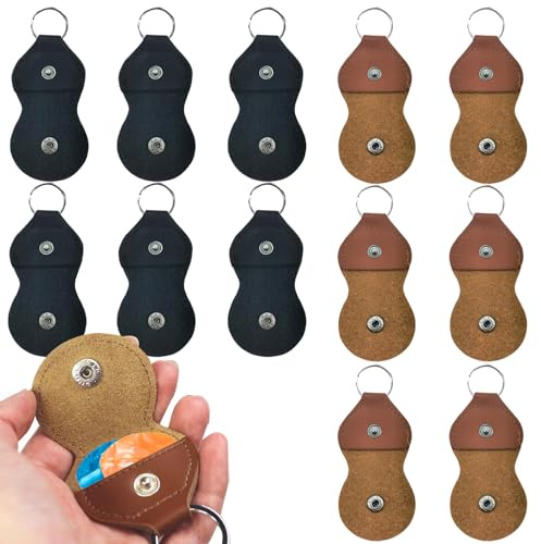 Jaczora 12 PACK Leather Guitar Pick Holder Keychain,Guitar Pick Holder Case Bag,Guitar Key Cases Bag Gift for Guitar Players