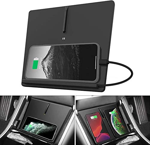 NAMEAL Car Wireless Qi Charger Stand for Tesla Model 3 Interior Center Console Accessories With Dual USB Ports and 1 Type-c interface Wireless Charging Pad,360-degree Wireless Car Charger
