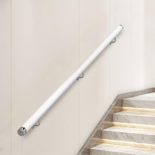 Pasamanos Escalera Madera, Barandilla de escalera antideslizante con soportes, Contra la Pared Kit de Barra de Agarre de Seguridad Para Ancianos y Niños, para Pasillo Villa Loft (Blanco, 120cm)