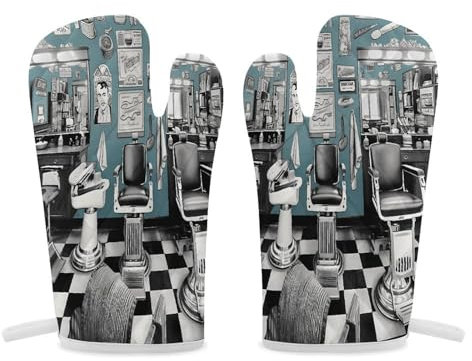 Thermal Gloves, Barber Shop Print Heat Resistant Gloves Oven Mitts Kitchen Gloves Cooking Gloves Microwave Gloves