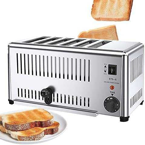 Grille-pain commercial en acier inoxydable 6 tranches – Fentes à pain extra larges, 5 réglages d'ombre, décongeler/réchauffer/annuler, cuisson rapide – Idéal pour la maison, le magasin, l'hôtel, les