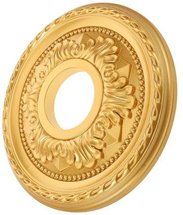 STOBAZA Round PVC Ceiling Medallion Gold Finish Decorative Ceiling Fan Trim Ring for Light Fixtures and Chandeliers, Small Size Pu Construction Medallion for Living Room and Dining Room