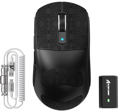 EWEADN Attack Shark R6 Lightspeed Kabellose Gaming-Maus, 39G Ultraleichtes, HyperSpeed mit 8K Hz, PAW3950 Sensor, Nordic 52840, 42K DPI für E-Sport-Spiele, Tri-Mode Programmierbare Mäuse - SchwarzPro