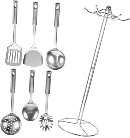 Alipis 6piezas Utensilios de Cocina de Acero Inoxidable Utensilios de Acero Inoxidable para Cocina Soporte de Almacenamiento Hogar