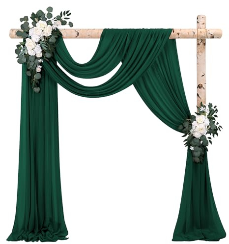 2 Bahnen Hochzeitsbogen Drapierstoff Smaragdgrün, 73 x 610 cm,Chiffon-Stoff Hochzeitsbogen Vorhang, transparenter Hintergrund für Hochzeit/Zeremonie/Bogen/Bühne/Party/Hintergrund Deckendekoration