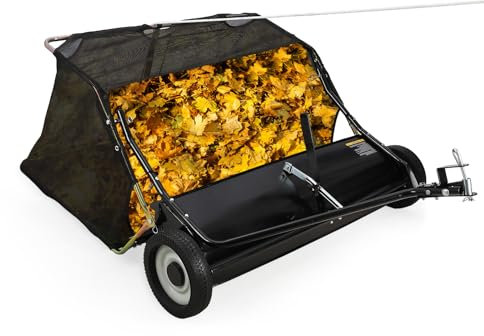 Spazzatrice per prato con rimorchio, 106,7 cm, grande capacità raccoglie foglie e erba con altezza regolabile e design con corda di scarico per raccogliere erba e detriti