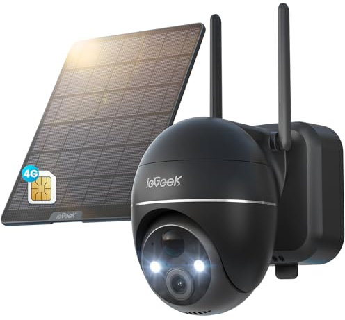 ieGeek Telecamera con SIM 4G da Esterno, 2K 3MP Ultra HD 360° PTZ Telecamera Esterna Senza Fili con SIM,Visione Notturna a Colori, Rilevamento Movimento PIR, IP66