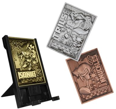 Digiplate Modern Sonic Starter Pack - Three Collectible Metal Plates & Phone Display Stand, Digitally Interactive Gaming Collectables with Interchangeable Card Stand, Gaming Gifts & Accessories