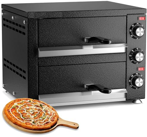 AXGCAA Four à Pizza électrique, cuiseur à Pizza de comptoir Commercial avec 4 Grands Tubes Chauffants, minuterie, Machine à Pizza à Deux étages avec poignée Large, température réglable de 122 à 572 ℉