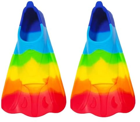 Schwimmflossen Kinder,Regenbogen-Silikon-Bodyboard-Flossen mit offenem Design - Kurze Schnorchelflossen für Jugendliche, Kleinkindflossen für Kinderanfänger, verbessern die Schwimmfähigkeiten