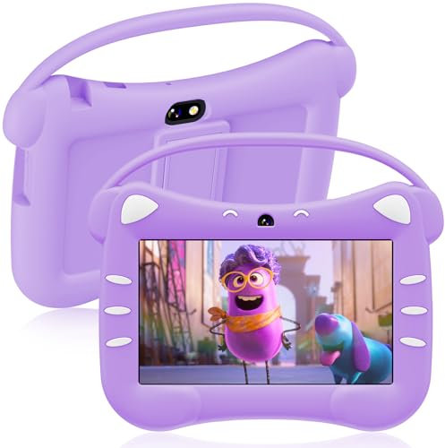 ascrecem Tablette pour Enfant 7 Pouces Android Tablette Enfants avec WiFi Cntrôle Parental Double Caméra Étui de Sécurité 2 Go de RAM 32 Go ROM 128 Go Extensible de 3-12 Ans Filles Garçons (Violet)