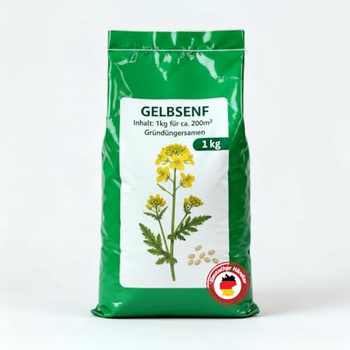 Gründüngersaat Gelbsenf 1kg für ca. 200m², schnellwüchsig, tiefwurzelnd, bewährte Wahl als Gründünger oder Zwischenfrucht