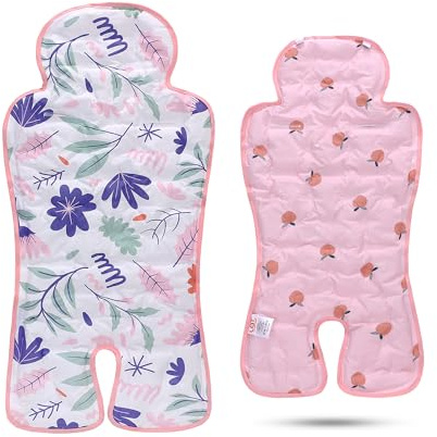 LAT Sommer Sitzauflage für Kinderwagen, Reversible Sommer Sitzeinlage für Kinderwagen, Sommer Sitzauflage für Buggys Kinderwagen Babyschale (Blume+Pfirsich)