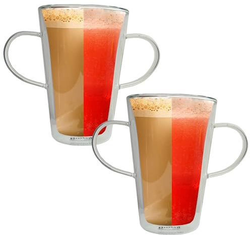 Boscul Lot de 2 tasses à deux anses, verres à latte à double paroi en borosilicate de 400 ml, conçus pour la dignité, la faible préhension, les personnes âgées, l'arthrite, le handicap, la maladie