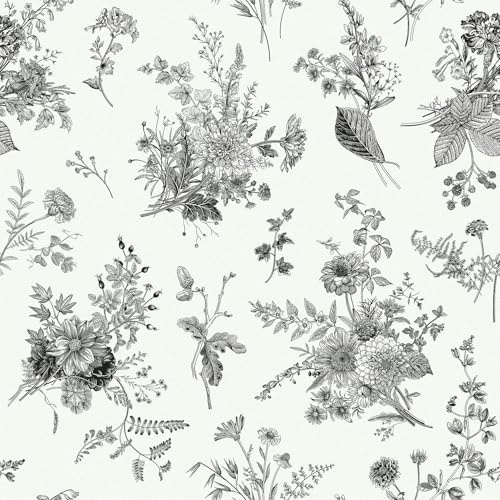 Skyblur Blätter Selbstklebende Tapete Blumen Schwarz weiß Vintage Mustertapete 260cm X 44.5cm Floral Muster Blumentapete Vintage Küchentapete Tapete Blätter Schlafzimmer Blumen Tapeten Wohnzimmer