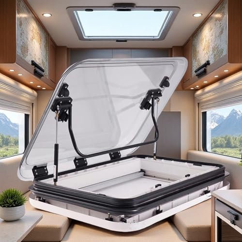 Giuggiolared RV Skylights Caravan Motorhome Roof Vent Hatch, Windows Replacement Skylight with LED Light, for Caravans Camping Skylight Caravan, Body Thickness: 25-60MM,800 * 500mm