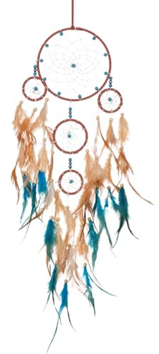 Acchiappasogni con Perline di Piume, Scacciasogni per Bambini, Grande Dreamcatcher a Cinque Anelli, Decorazione per la Cameretta dei Bambini, Regalo Creativo per Bambine e Bambini, Blu