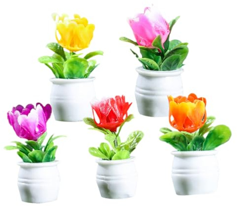 UPKOCH 5pcs Miniature Flower Pots Dollhouse Decorations Tiny Plant Pot Ornaments Mini Bonsai Models for Fairy Garden and Doll House Accessories