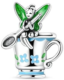 Fairy on a Tea Cup Charm 925 Silver Charm Compatible with Pandora Charms, Trollbeads, Chamilia, Biagi and Many Other UK Charm Bracelets.